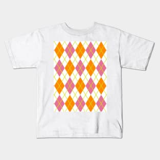 Orange Pink Gold Argyle Pattern Print Retro Vintage Punk Rock Band Kids T-Shirt